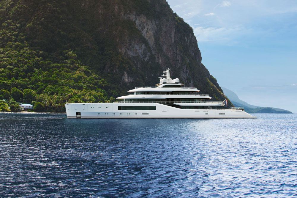 An Amels 80 yacht from Damen anchors off St. Lucia