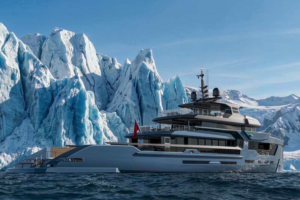 “Petra – Infinite”: The exploration-focused variant with ice-class notation, optional hybrid propulsion, helideck, and high tender and equipment capacity for operations in remote regions