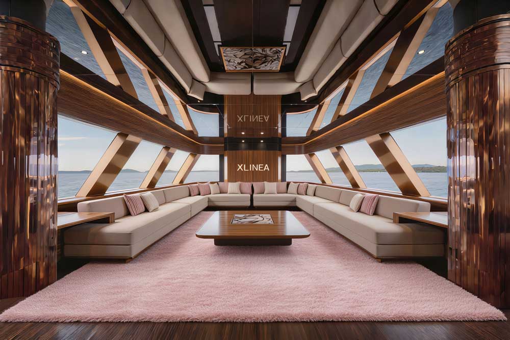 One of the dominant colours in the interior is pink 