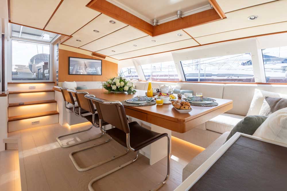 The 40 m Abeking & Rasmussen sailing yacht “4K” has undergone an extensive interior refresh (© Nauta)