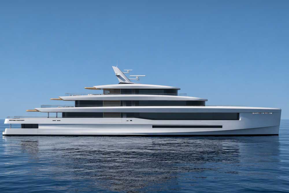 The 65-metre “Ciappaira” project features five decks, a dedicated family deck and a beach club with fold-down terraces (© Astra Nord / TAG)